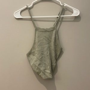 THE CLASSIC Green Lace up Back Halter Crop Top (L)